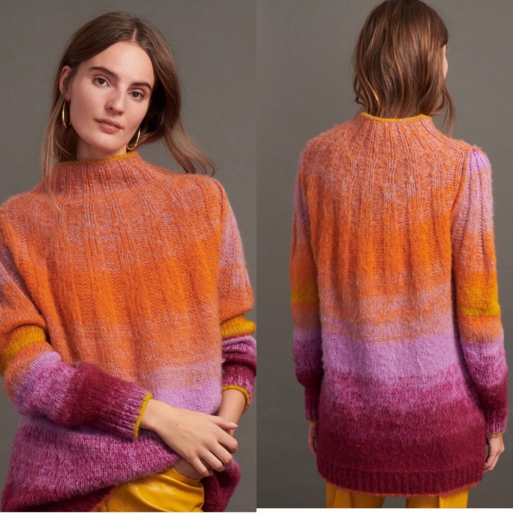 Anthropologie Perri Ombre Knit Rainbow Sweater S